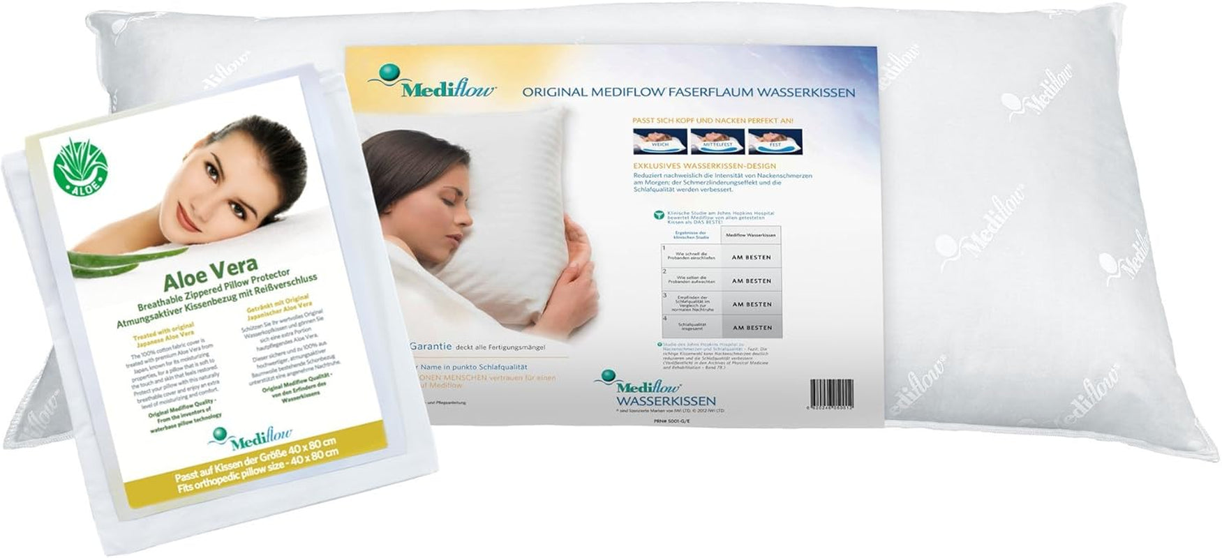 Mediflow 5223 Aloe Vera Action Vandpude Ortopædisk Cervikal Rygsøjle Støttepude 40X80cm Hvid 1 Stk (1 Pakke) Naty Shop Standardpuder Standardtitel