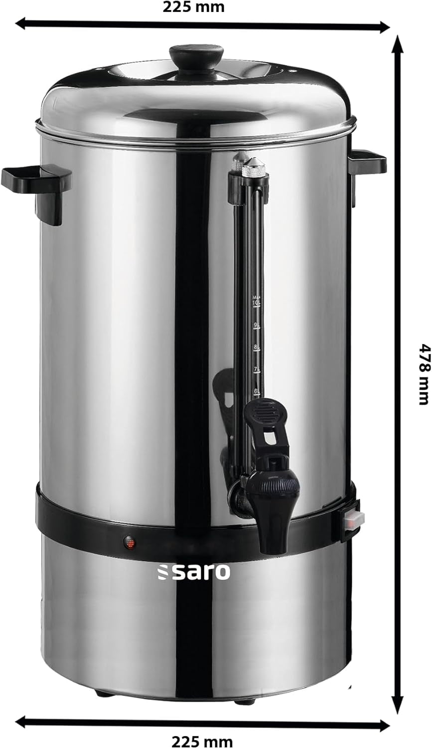 Saro espressomaskine med rundt filter - 6,75 L / 40 kopper - rustfrit stål - brygning og holde varm funktion - sikkerhedshane - skueglas - 1,5 kW - model SAROMICA 6005