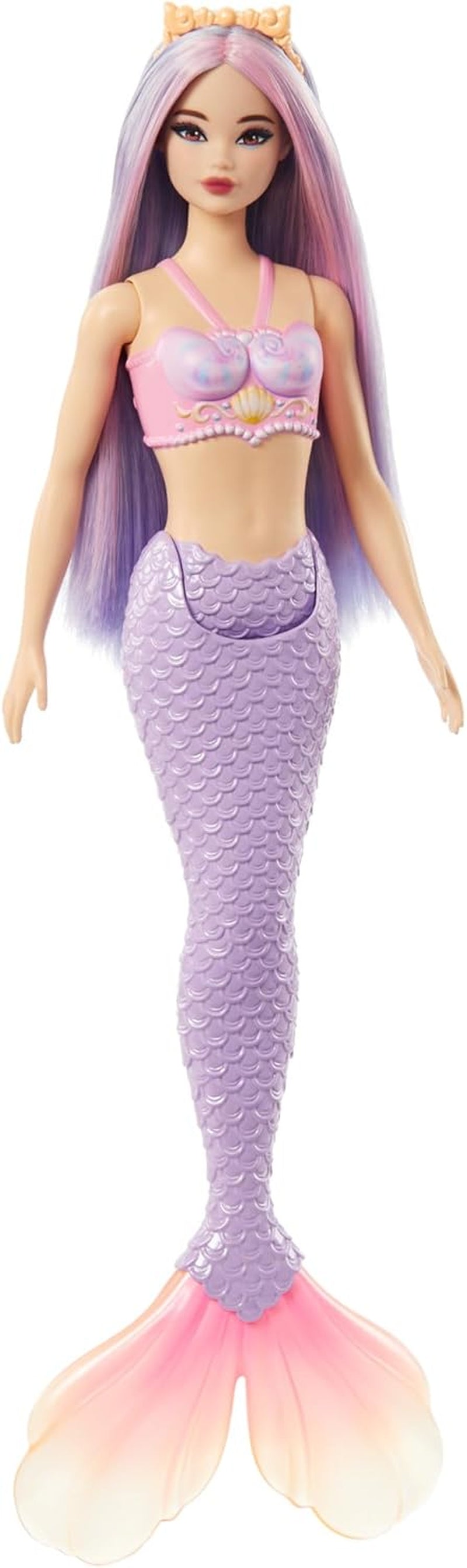 Barbie Havfruedukke med lyserødt og lilla fint hår og pandebånd, skaltop og lavendelblå halefinnedukke, HRR06 Naty Shop-dukker