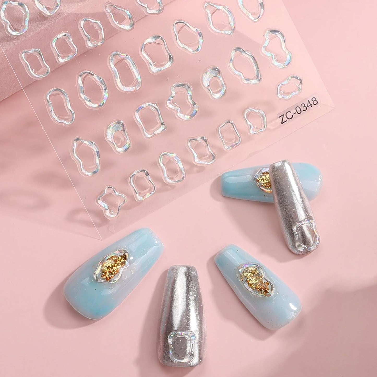 JMEOWIO 6 Blatt 3D Nagelsticker Goldene Unregelmäßige Geometrisk Nail Art Sticker Selbstklebend Nagelaufkleber 5D Stereoskopisk Dekoration Nageldesign Zubehör
