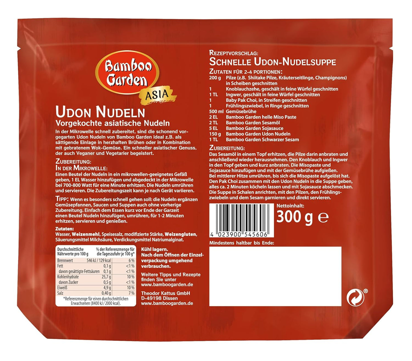 Udon nudler fra Bamboo Garden, forkogte, 300g