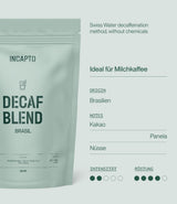 Incapto Ganze Entkofeinierte Kaffeebohnen | Ohne Chemikalien | Mischung aus 100% Arabica-Kaffee aus Brasilien | Ungemahlen Espresso Bohnen | Swiss Water Decaf Coffee, Pakke 500g