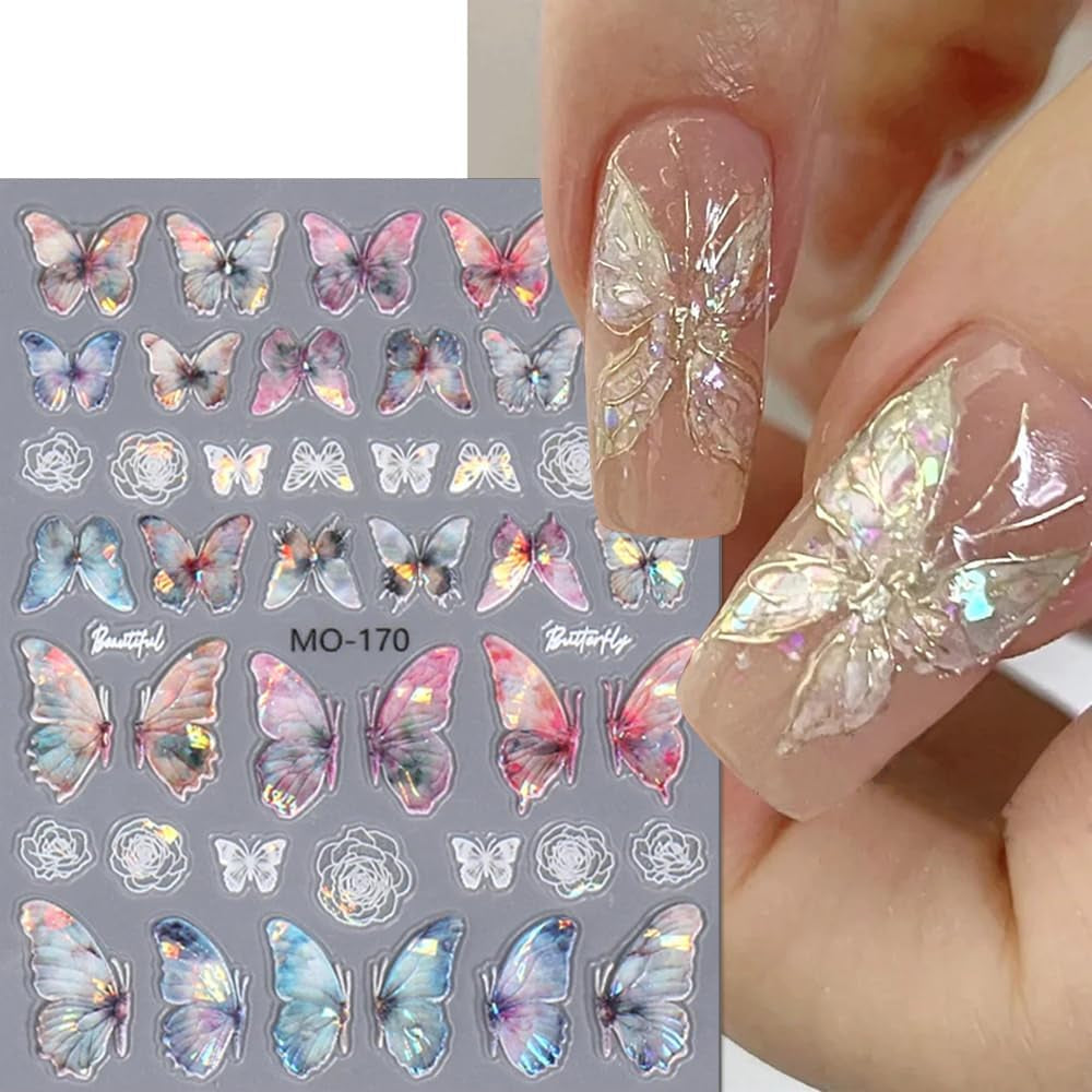 5D prægede sommerfugle negle klistermærker selvklæbende sommerfugle negle dekoration klistermærker aurora sommerfugl negle art stickers negle tilbehør design sommerfugl negle stickers negle art stickers