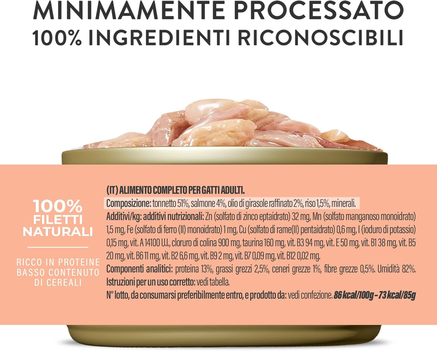Laksetun i gelé, komplet våd kattefoder, dåse, med tilsat vitaminer, 100 % naturlig, 6 x 85 g