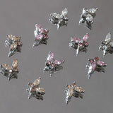 Mini Butterfly Zircon Nail Nøgleringe Y2K Hvid Champagne Pink Rhinestone Krystal Sommerfugl Nøgleringe Negle 3D Butterfly Nail Design Nøgleringe Butterfly Negle Dekoration Nail Art Nøgleringe Negle Accessories