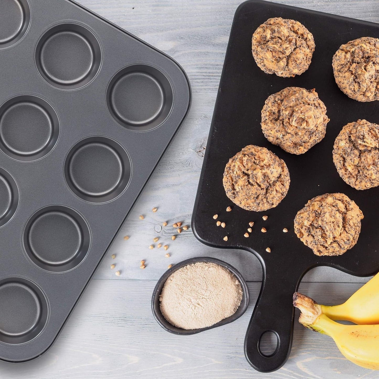 Relaxdays Muffinform, 2Er Sæt, 12Er Muffinbleche, Antihaftbeschichte, Carbonstahl, Muffins & Cupcakes, Ø 6,5 Cm, Hvede, 10030825 Forme og bakker til bagning Naty Shop