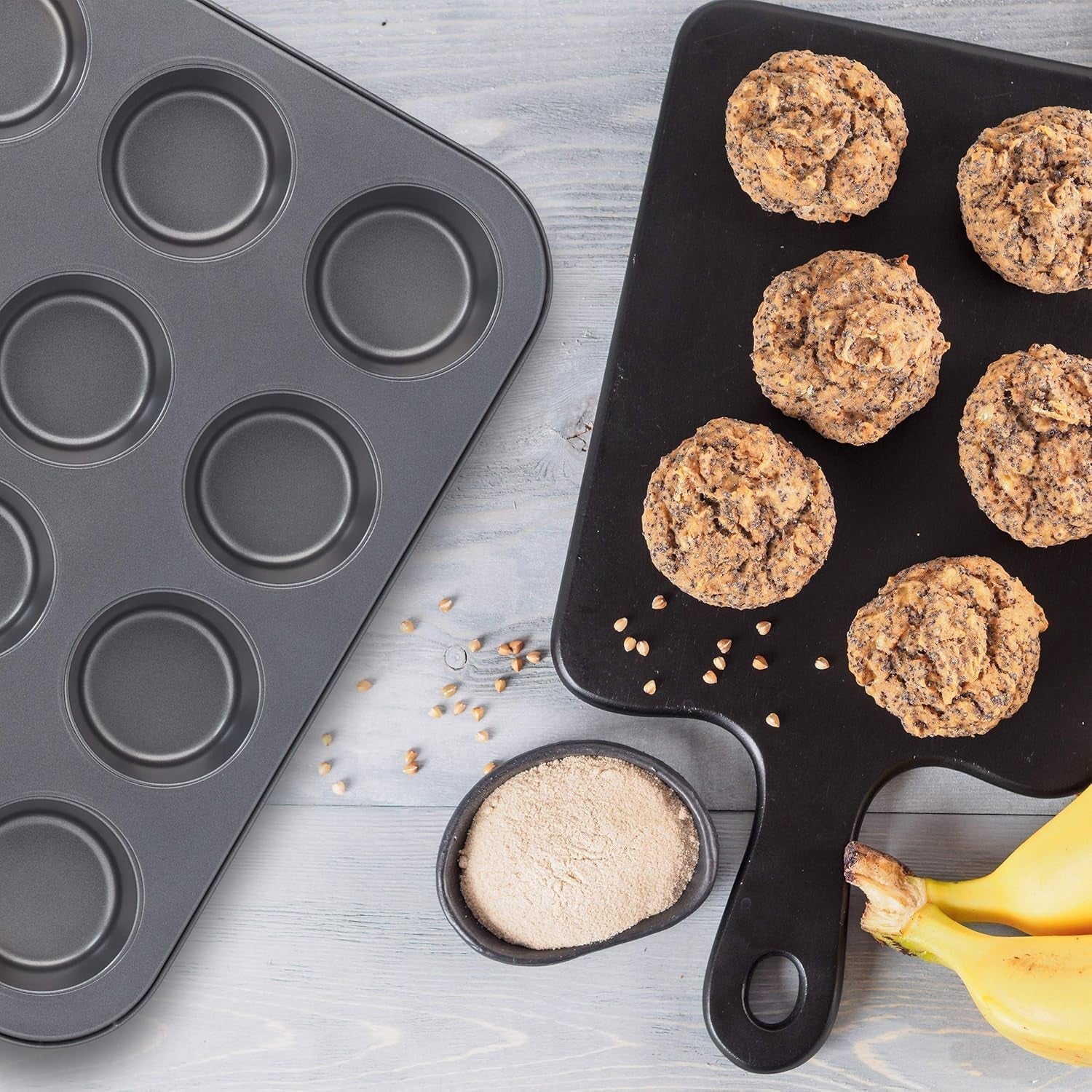 Relaxdays Muffinform, 2Er Sæt, 12Er Muffinbleche, Antihaftbeschichte, Carbonstahl, Muffins & Cupcakes, Ø 6,5 Cm, Hvede, 10030825 Forme og bakker til bagning Naty Shop