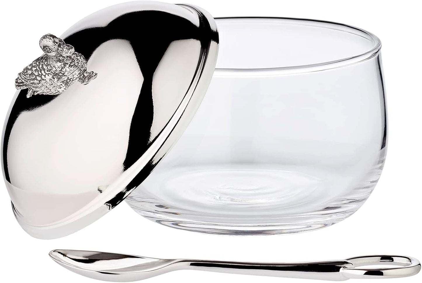 EDZARD andesyltetøjsglas (Ø 10 cm) lavet af sølv og glas - Æske og ske - Skål, sukkerbeholder, ost - Syltetøjsglas med låg, opbevaring med låg, gaveæske med lås