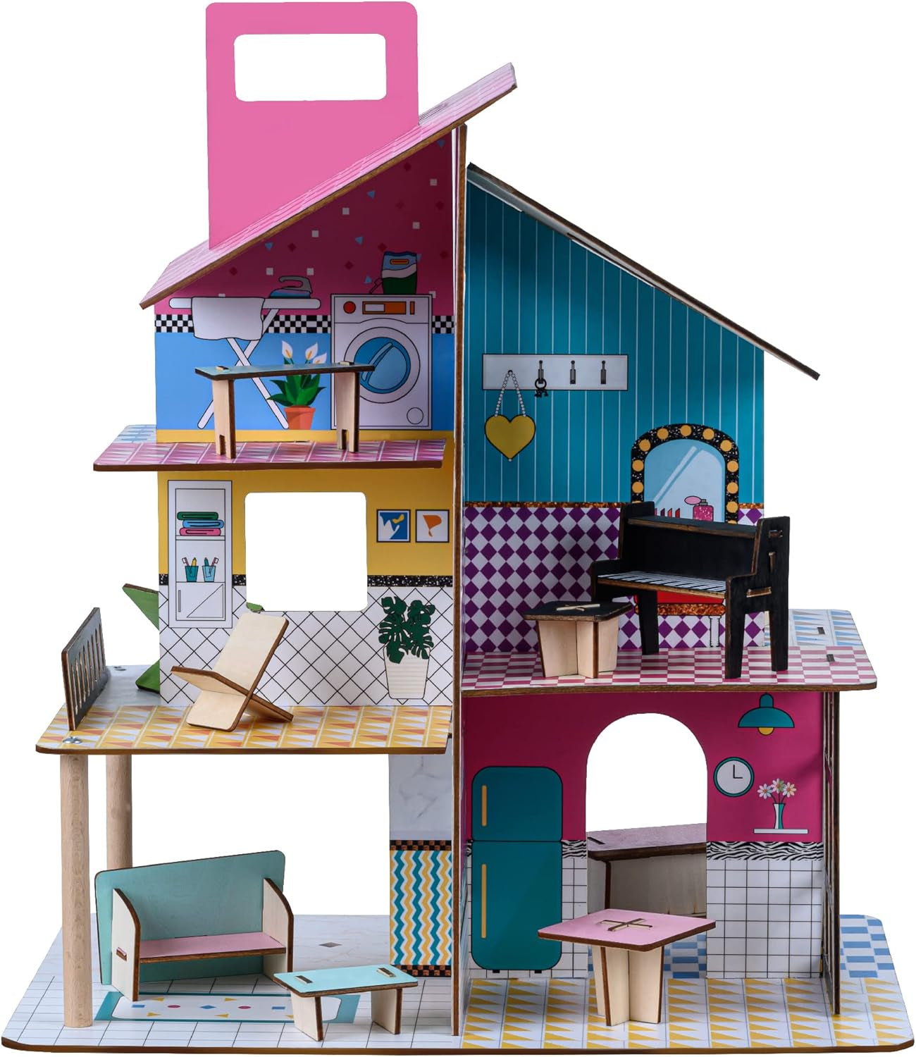 Olivia'S Little World 360 trædukkehus til børn 3,5" dukker og 12 tilbehør Multicolor TD-13260C dukkehuse Naty Shop