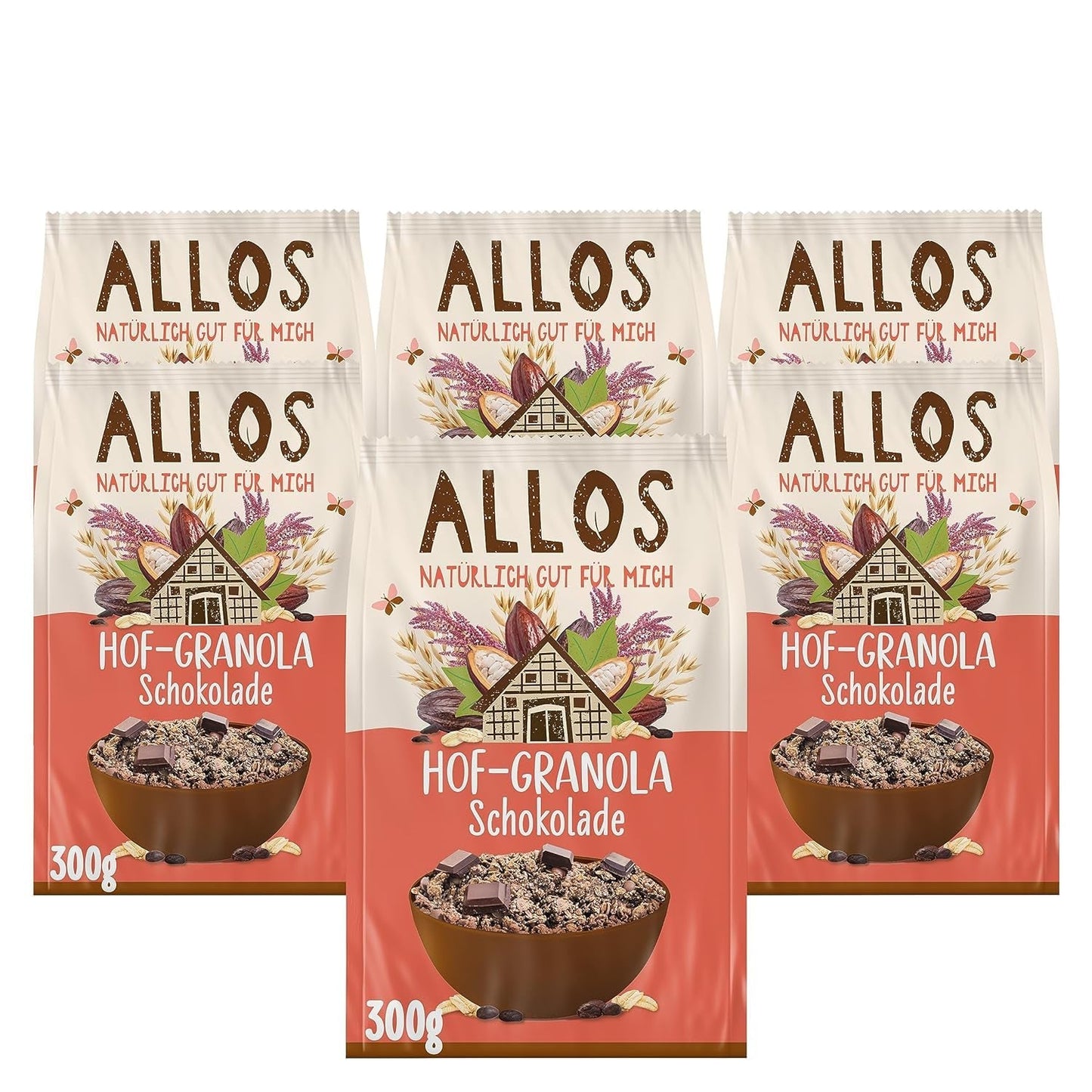 Allos Hof Granola med bær | Økologisk müsli | Müsli med bær | Sprød müsli | Korn til morgenmad | Pakke med 6 (6 x 300 g), 1 stk (pakke med 6)