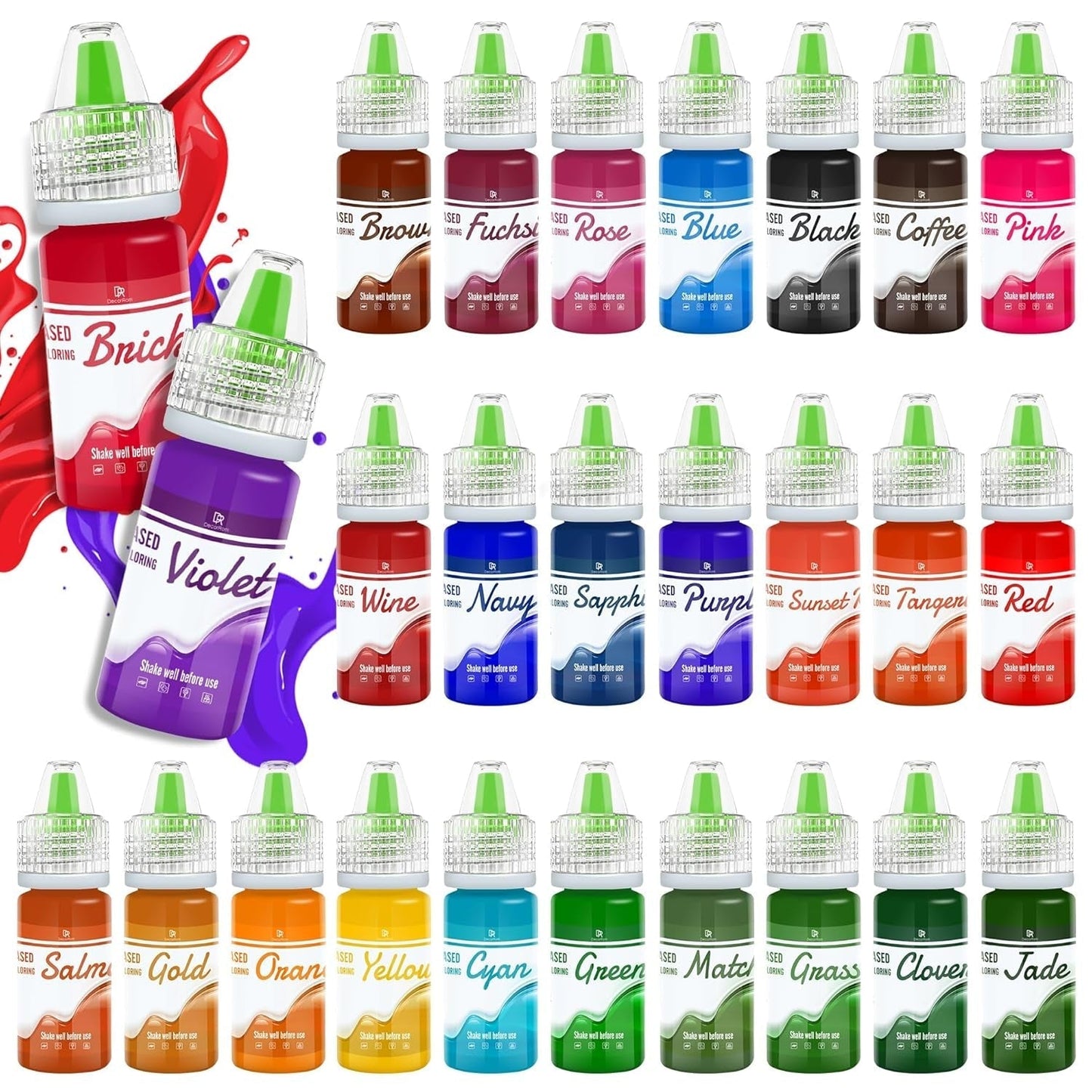 Fedtopløselig chokolade madfarve - 12 farver oliebaseret madfarve til fondant, kagepynt, bagning - flydende madfarve til kakaosmør, smørcreme, kager - 10 ml hver