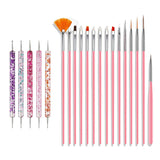 Nail Art Pinsel Sæt, 20 stk Nageldesign Malerei Pinsel, Professionelle Nail Art Design Pinsel, Nail Fine Liner Pinsel, Pink