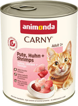 Animonda Carny våd kattefoder kalkun + kylling + rejer (6 x 800 g), kornfri, sukkerfri vådfoder med friske kødingredienser