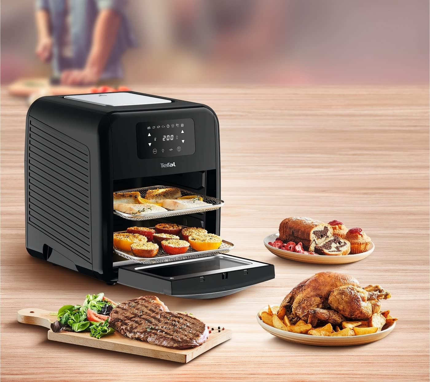 Tefal Easy Fry Ovn & Grill 9-I-1 Hot Air Fryer, 11 L Til 6 portioner, 7 tilbehør, 8 programmer, opskrifter online Hvidevarer Naty Shop