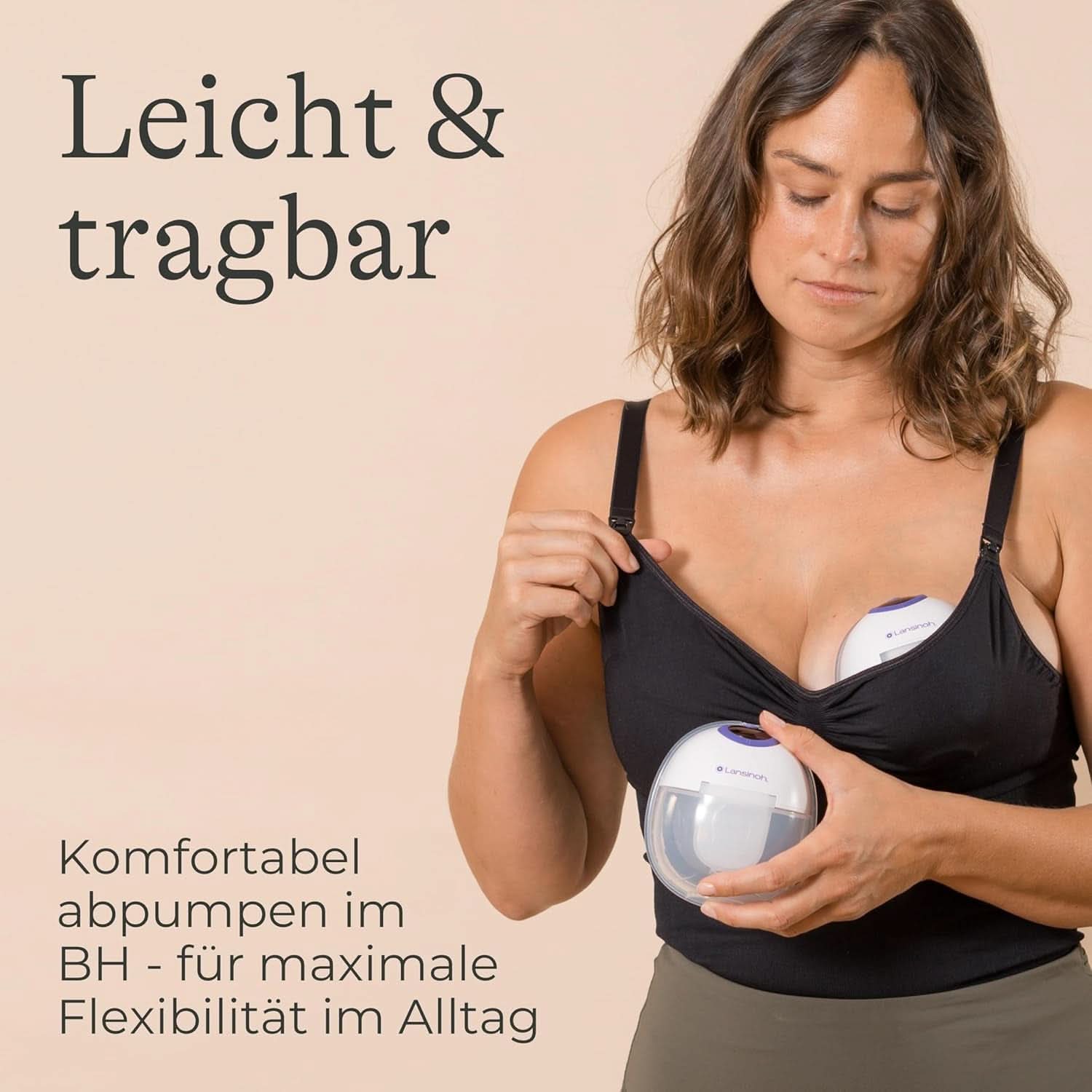Lansinoh Tragbare Elektrische Doppelmilchpumpe – Freihändig Und Leise Abpumpen Ohne Kabel & Schläuche – Wiederaufladbarer Akku – Einfache Bedienung & Reinigung - Håndfrit tilbehør Mad og amning Bebe Naty Shop