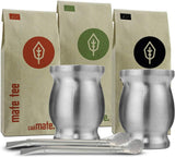 Mate Bio Tesæt ● 3 samlinger af Mate + 2 dobbeltvæggede rustfri stålkopper + 2 bombillaer + tilberedningsinstruktioner (sort)