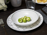 Grafisk bordservice, 18 dele til 6 personer, porcelæn, hvid