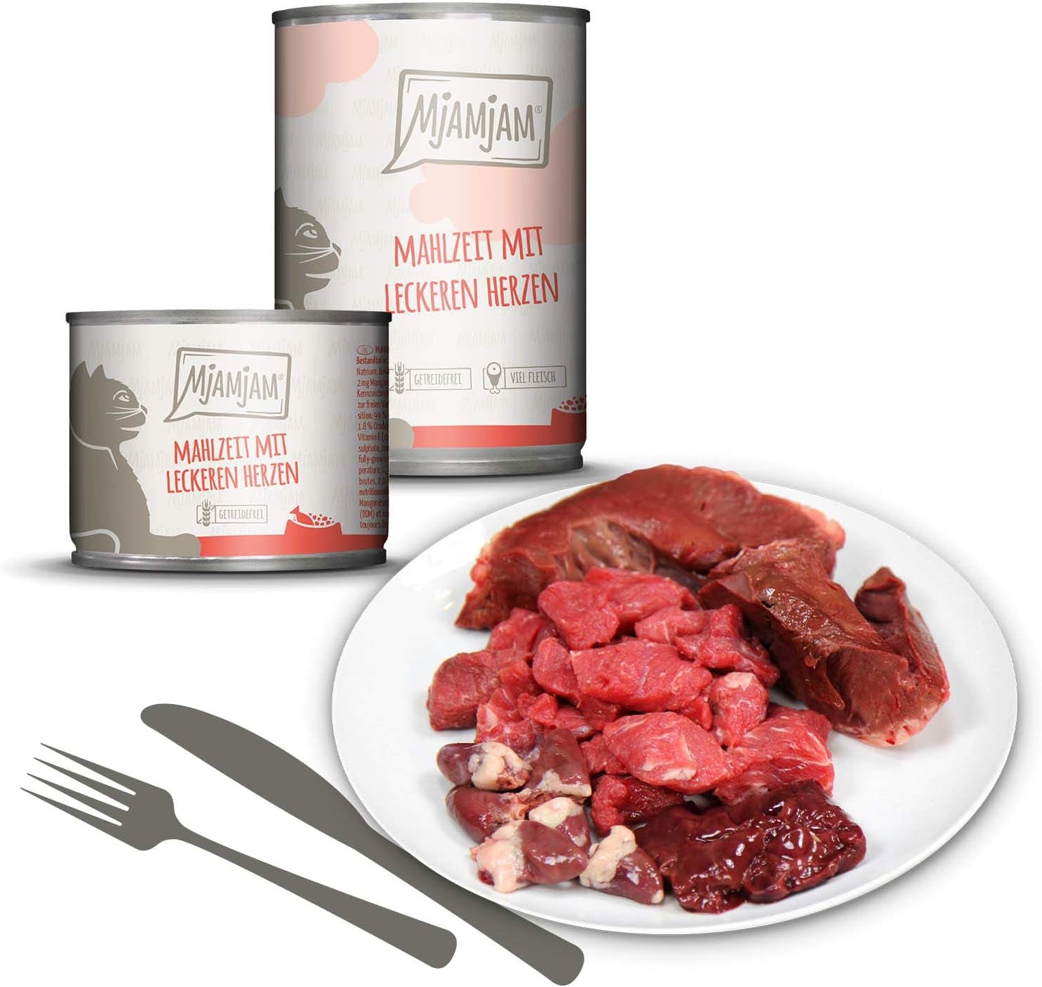 MjAMjAM - Premium våd kattefoder - Blandet pakke I - Kylling, oksekød, hjerter 6-pak (6 x 200 g), kornfri med ekstra kød