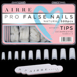 AIRRE 500 Professional Gel-negle & 3 filer pr. æske - (10 størrelser) Franske Half Moon falske negle, salon og hjemmebrug, klipning, filning og formning, UV/LED-gel, neglelak og neglekunst (naturlig)