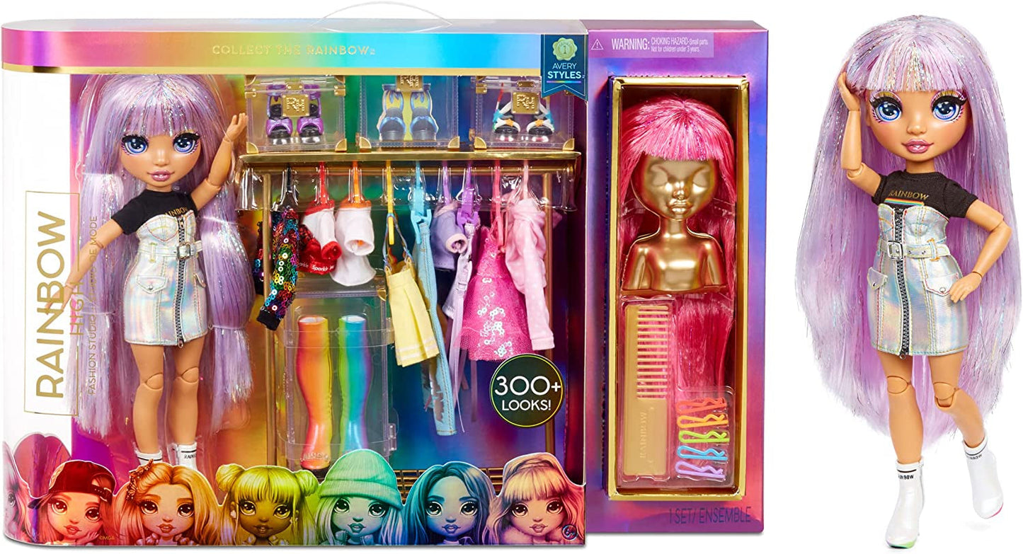 Rainbow High 571049 Fashion Studio - Eksklusiv dukke med tøj, tilbehør og 2 skinnende parykker - Skab over 300 outfits!