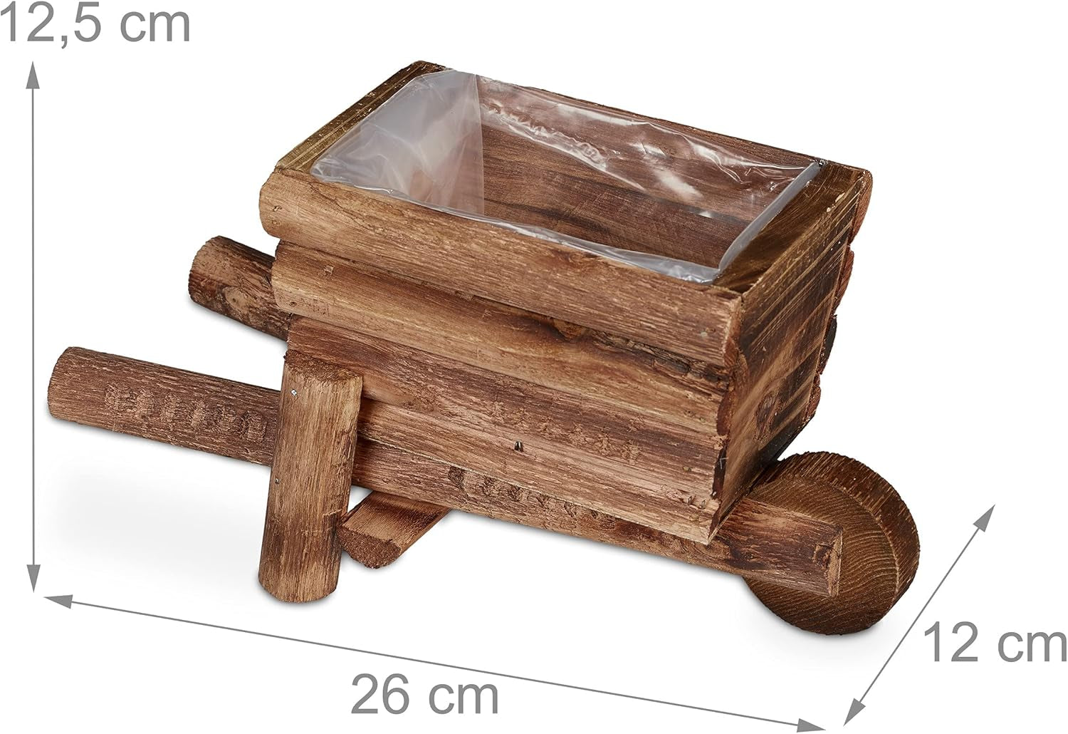 Relaxdays Planter Trillebør, Sæt med 2, Havedekoration, H x B x D: 12,5 x 26 x 12 cm, Blomstervogn til plantning, Træ, Naturlig