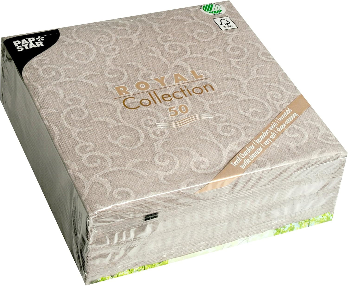 Papstar, 50 servietter "ROYAL Collection" 1/4 fold 40 cm x 40 cm grå "Casali", #84889 (pakke med 2)