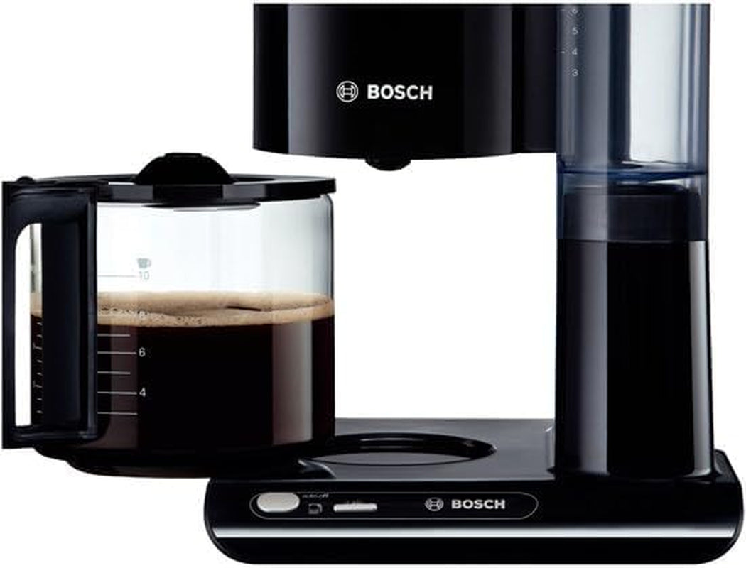 Bosch Styline TKA8013 filter-espressomaskine, aromasensor, 1,25 l aromakonserverende glaskaraffel, 10-15 kopper, automatisk sluk, afkalkningssystem, anti-drypsystem, roterende filterholder, 1160W, sort