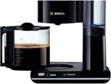 Bosch Styline TKA8013 filter-espressomaskine, aromasensor, 1,25 l aromakonserverende glaskaraffel, 10-15 kopper, automatisk sluk, afkalkningssystem, anti-drypsystem, roterende filterholder, 1160W, sort