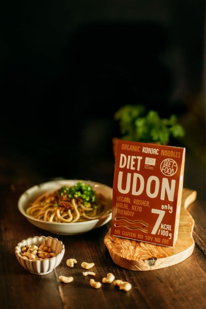 Udon Shirataki Konjac Noodles Bio 385g - Lavt kalorieindhold, glutenfri, vegansk - lavet af konjacrod, rig på fibre DIET-MAD