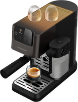 Portafilter espressomaskine GRUNDIG KSM 5330 med integreret mælkebeholder, effekt 1628 W, pumpetryk 15 bar, dobbelt mundstykke, farvetouchdisplay, BrewSense, CreamyPro, Mørk rustfrit stål/Sort