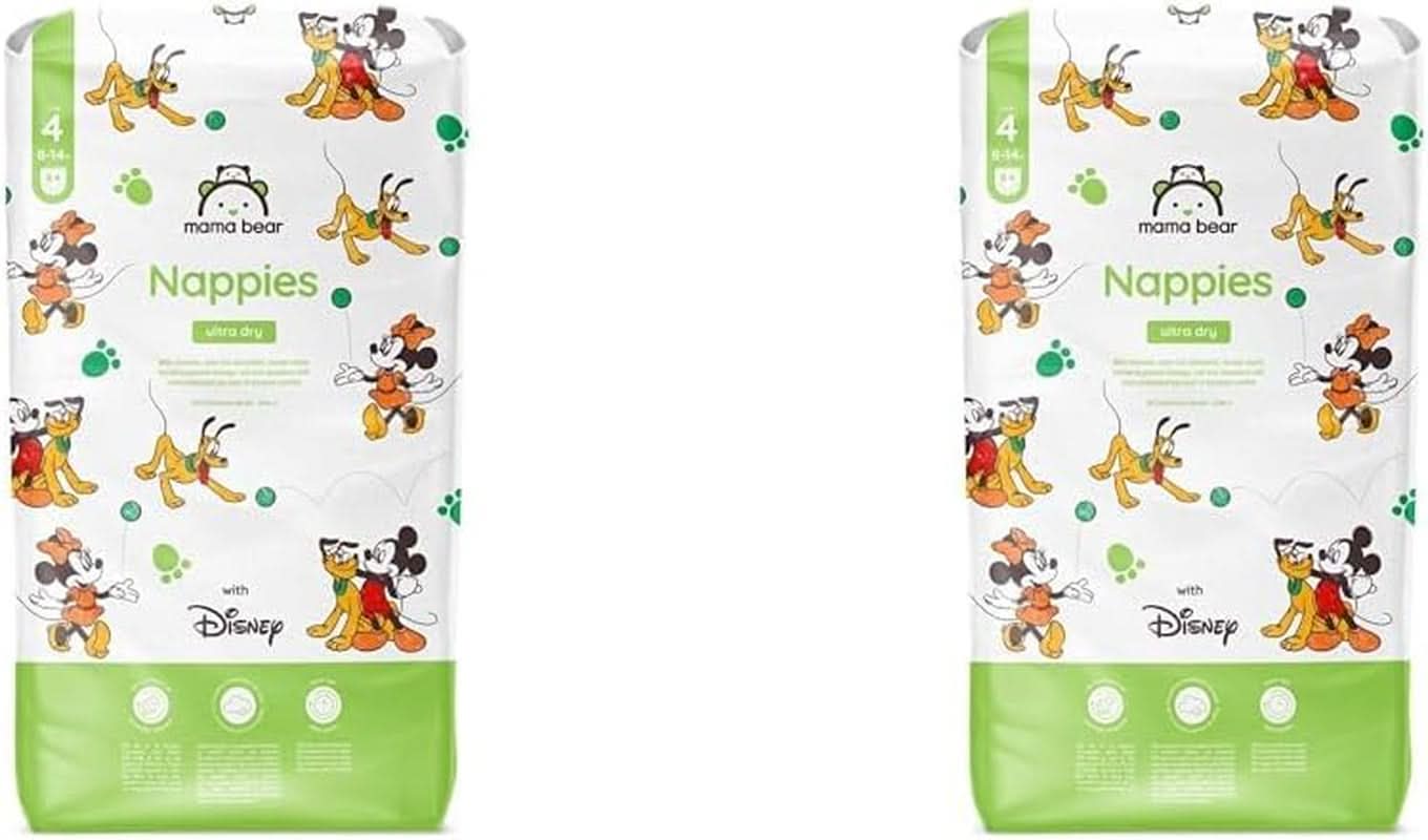 Mama Bear Disney Ultra Dry bleer størrelse 4 (8-14 kg), hvid, 84 stykker (1 pakke) Naty Shop størrelse 4 (8-14 kg) (2 pakke) Individuel pakke