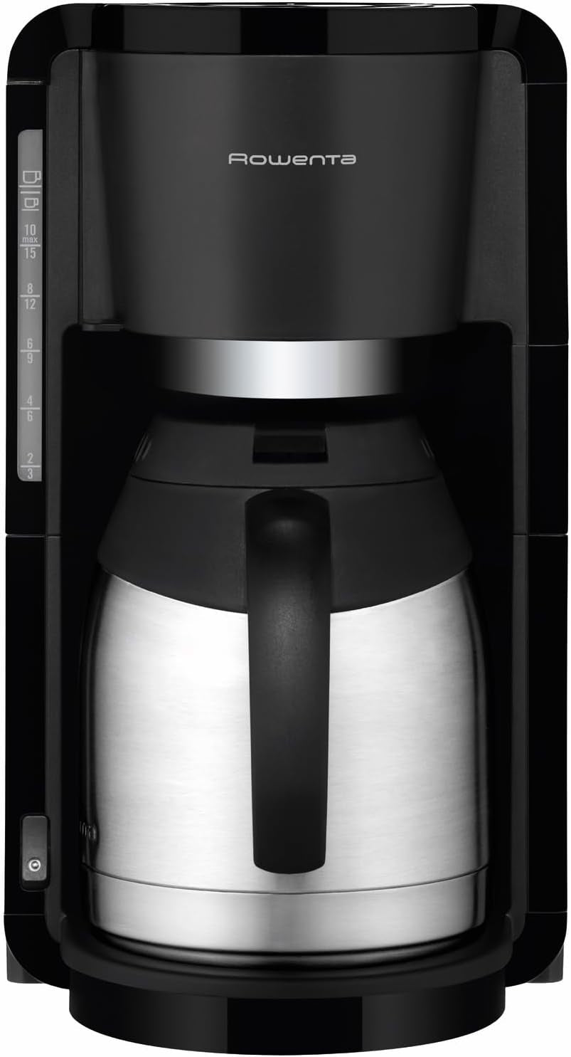 Rowenta Adagio Filter Espressomaskine, Termokande i rustfrit stål, Holder kaffen varm i op til 4 timer, Kapacitet på 10-15 kopper, 1,25 L Kapacitet, Aftagelig filterkurv, Autosluk, Sort, CT3818