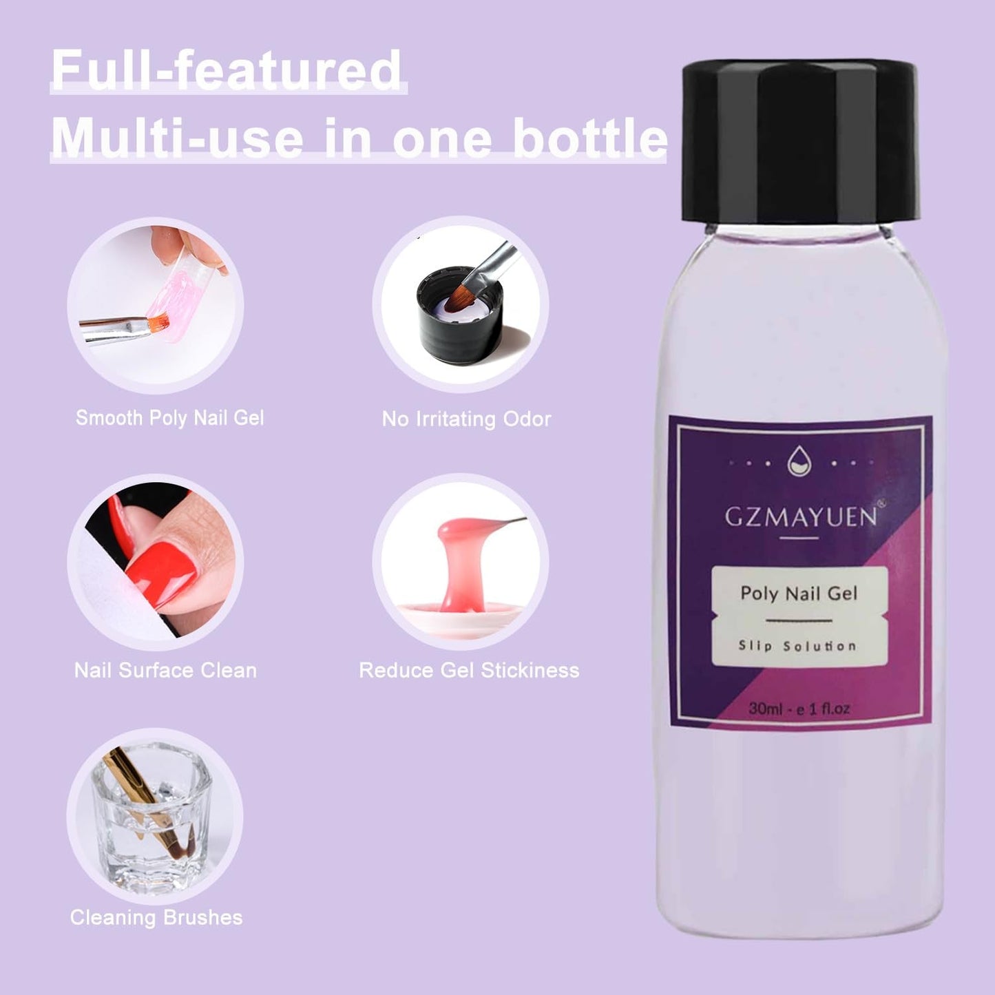 GZMAYUEN Poly Nail Gliding Solution 30ml * 2 Nail Extension Gel Flydende Poly Extension Gel - Nem DIY Gliding Solution med børste