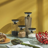 Alessi "Gianni" køkkenkrukke i glas med forseglet låg, termoplastisk harpiks, sort, 27,5 x 13,5 x 28 cm Madkasser Naty Shop