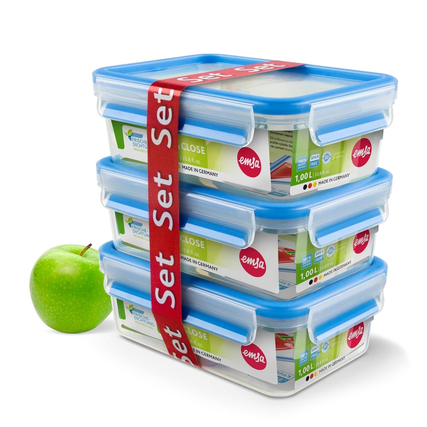 Emsa 508558 Clip & Close fødevareopbevaringsbeholdere | 3 dele sæt | 3 x 1 liter | -40 til +100 grader | plastik | 100% forseglet | speciel forsegling for friskhed Madopbevaringsbokse Naty Shop Standardtitel