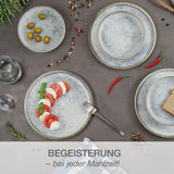 Moritz & Moritz ALHAMBRA Spisesæt til 6, 18 stykker, porcelæn af høj kvalitet - Moderne blåt porcelæn - Nemt at vedligeholde sæt med 6 middagstallerkener, 6 desserttallerkener og 6 skåle