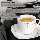 SANGER | Bilgola Marmor Combination Sergey Sæt 36-Deles Porcelænssæt til 6 med middagstallerkener, desserttallerkener, suma tallerkener, kornskåle, kaffetallerkener og porcelænsskåle, firkantede | PREMIUM KOLLEKTIONEN