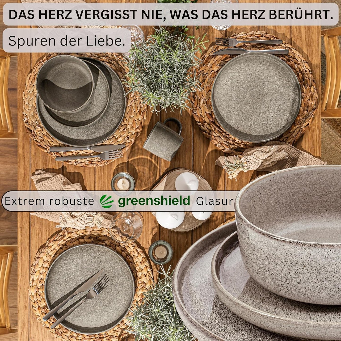 SÄNGER Cairo Clay | 24-styks porcelænssæt, stentøjsstel til 6, 6 tallerkener, 6 desserttallerkener, 6 pastaskåle, 6 serveringsskåle, gråt porcelænssæt | VÆRDIINDSAMLING