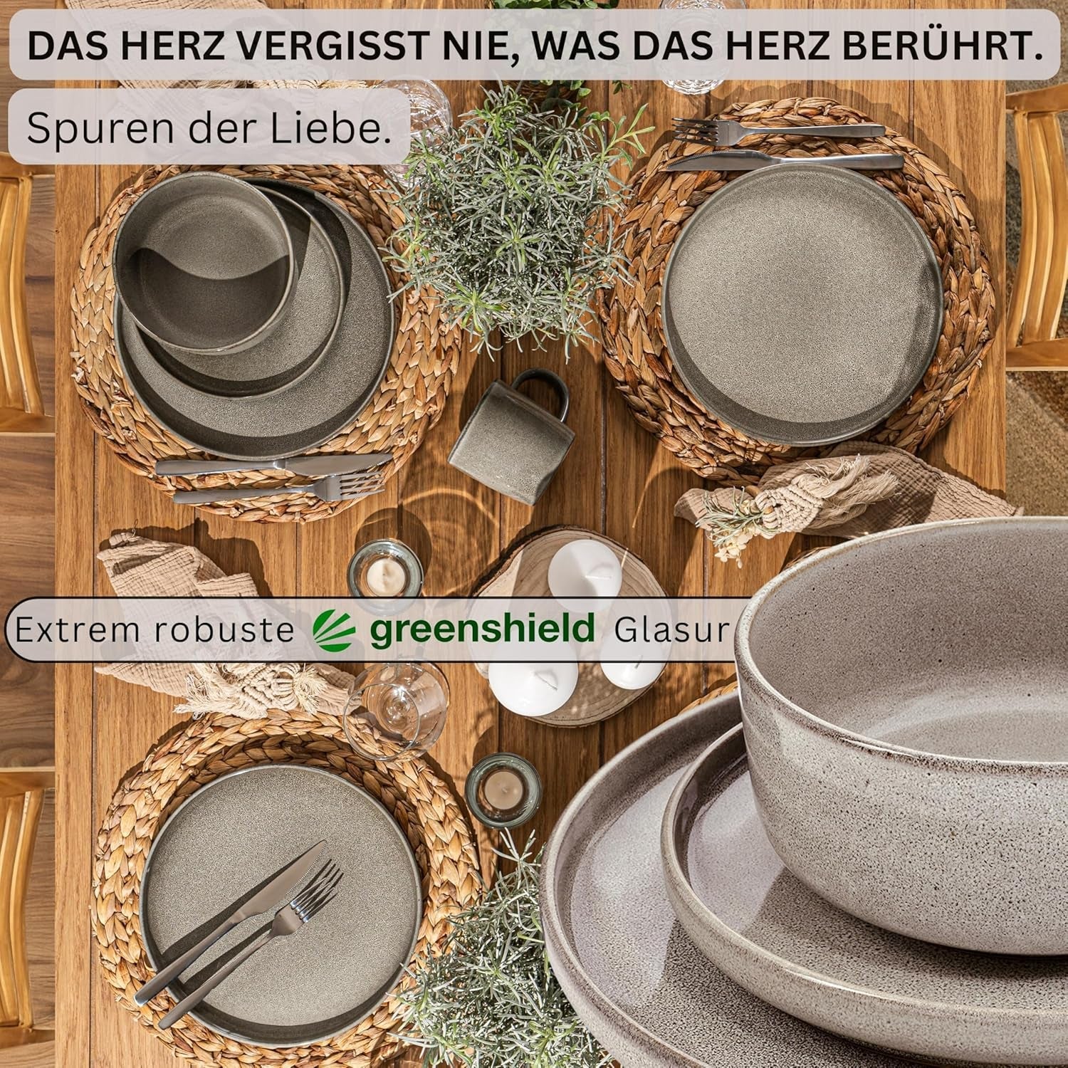 SÄNGER Cairo Clay | 24-styks porcelænssæt, stentøjsstel til 6, 6 tallerkener, 6 desserttallerkener, 6 pastaskåle, 6 serveringsskåle, gråt porcelænssæt | VÆRDIINDSAMLING