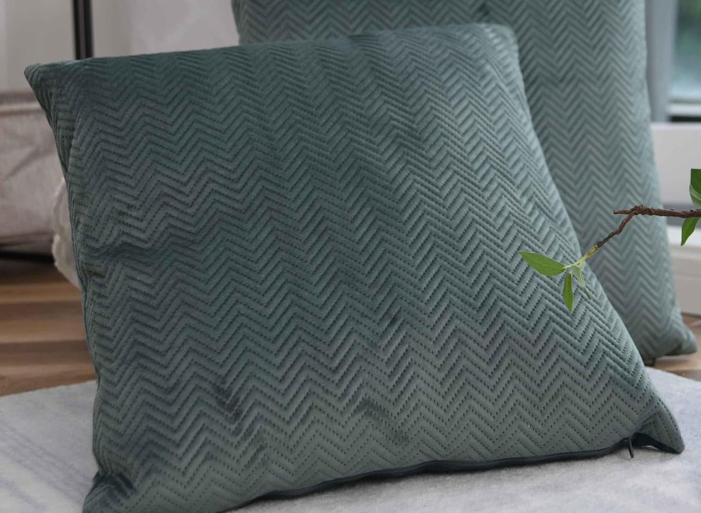 Gardinbokspude Pyntepude Lxb 45X45 Cm Grøn Jacquard "Greta" Med Sildebensdesign Let vedligeholdt Lynlåslukning Blødt Fyld 320G - Forskellige farver, 2023510 Rejsepuder Naty Shop Hilsen