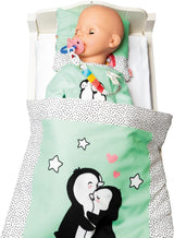 Heless 1181 - Polka Dot Penguin Design Doll Jumpsuit lavet af blød velour med højkvalitets broderistørrelse 28-35 cm