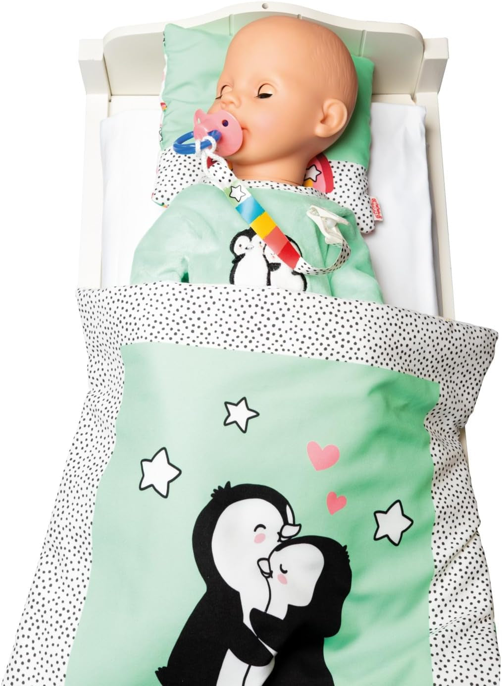 Heless 1181 - Polka Dot Penguin Design Doll Jumpsuit lavet af blød velour med højkvalitets broderistørrelse 28-35 cm