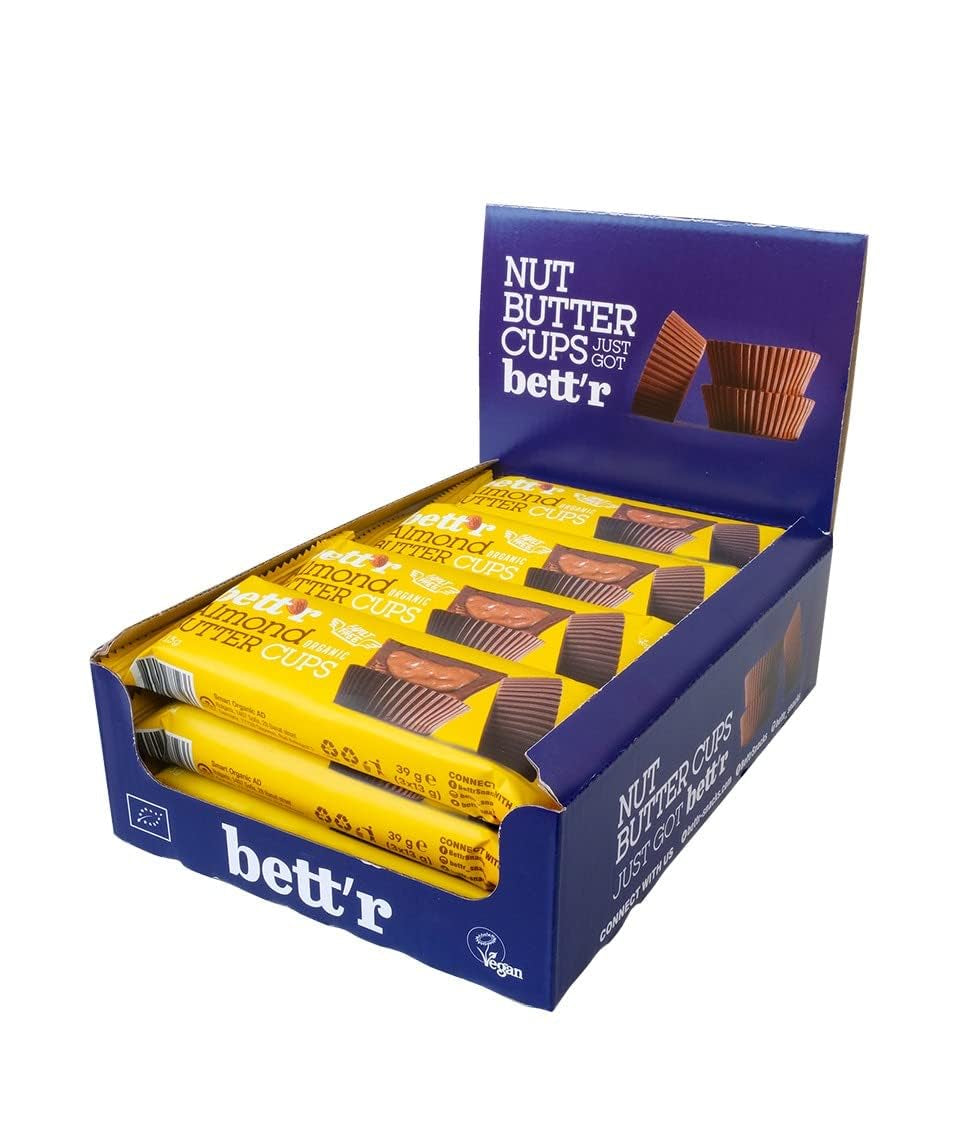 Bett'r Guilt-fri økologiske hasselnøddesmørblomster. 100% vegansk, glutenfri og laktosefri - 12 x 39 g