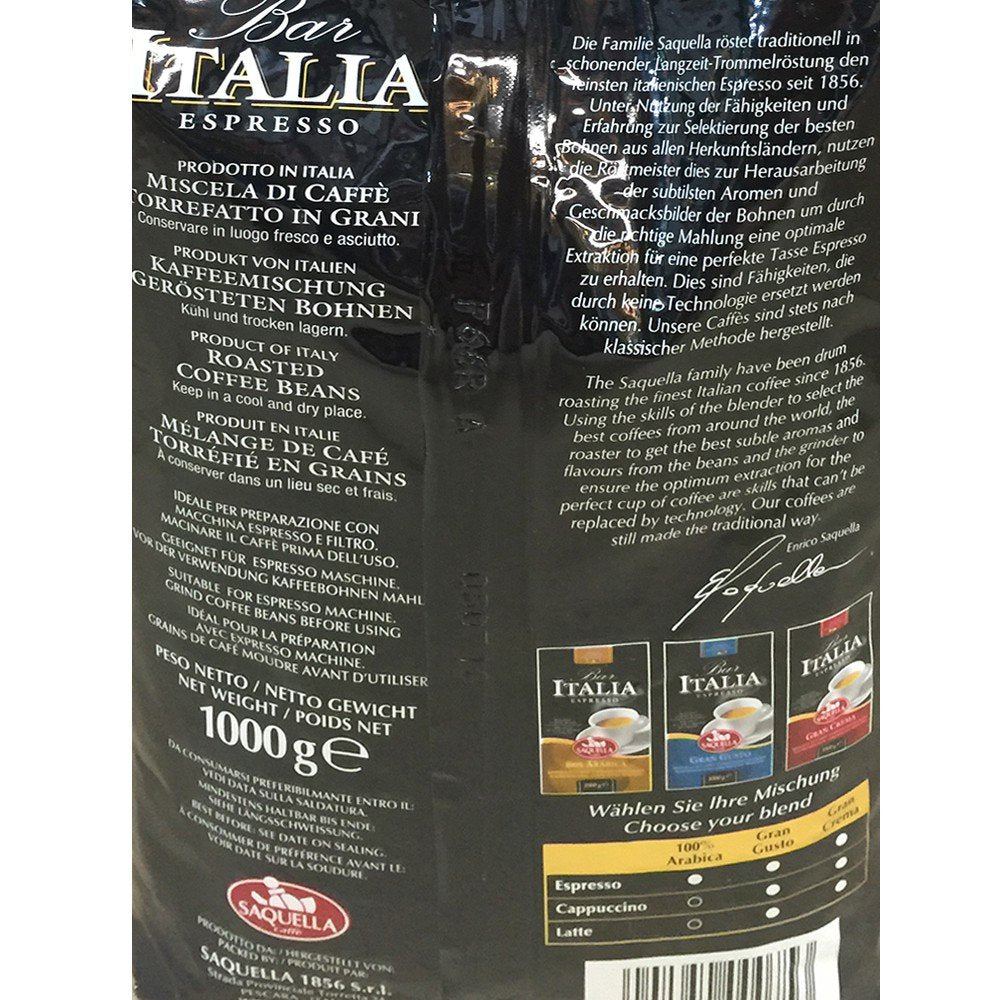 Kafffe, Bar Italia Espresso, gran crema (1 kg, pose), pakke med 1