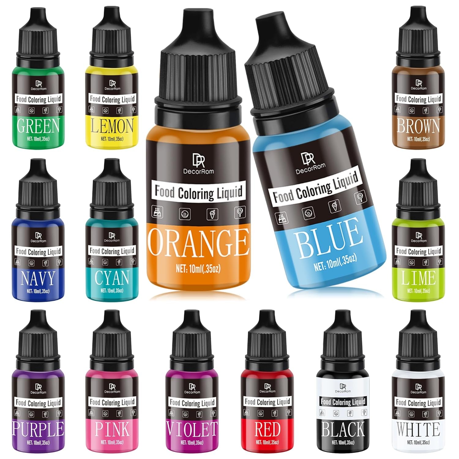 Madfarve - 20 farver x 10 ml koncentreret flydende madfarve til kagepynt, bagning, småkager, macarons - sukkerfri madfarve til drikkevarer, kagedekoration, DIY-slim, påskeæg