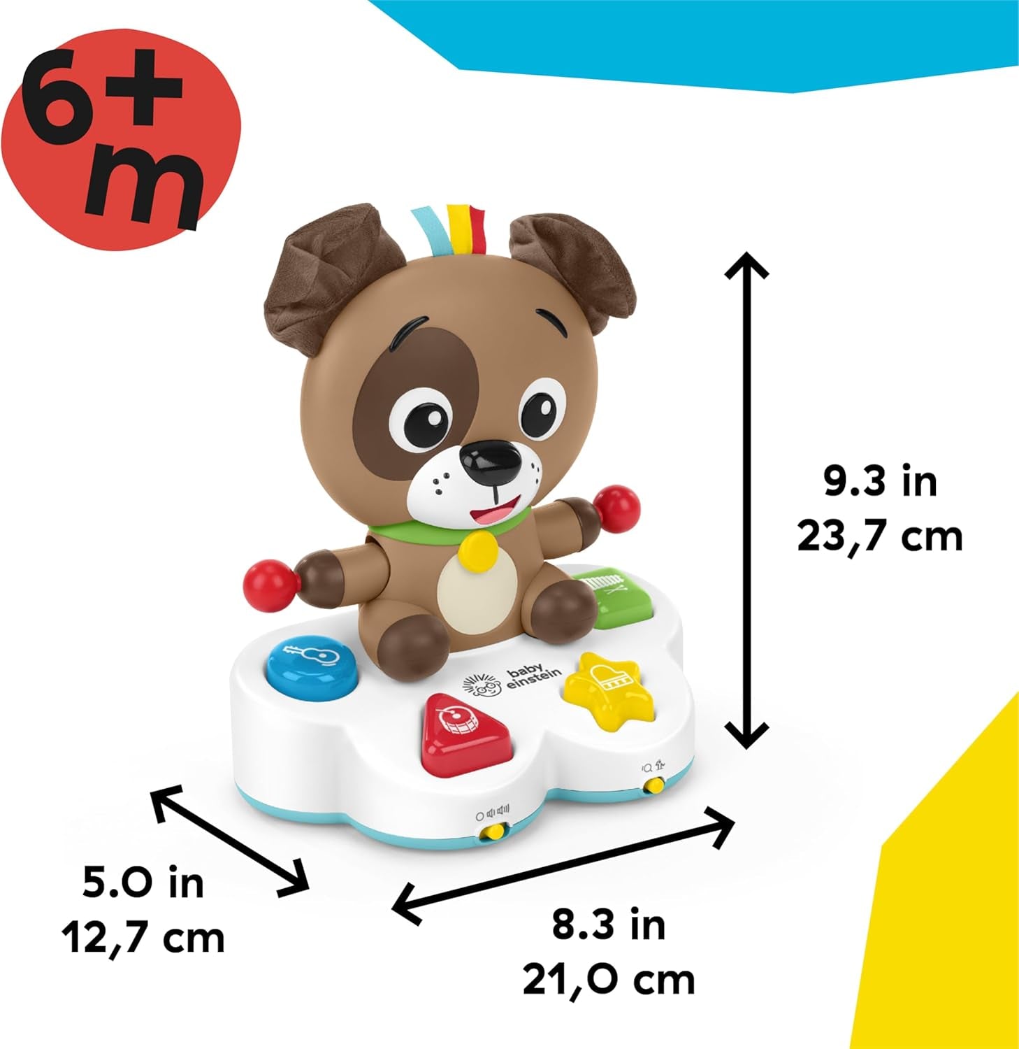 Baby Einstein, Drum & Learn Dean Musical Learning Toy - Multisensorisk babylegetøj, 2 legetilstande, farver, former og instrumenter, 50+ lyde, fra 6 måneder Babylegetøj Naty Shop