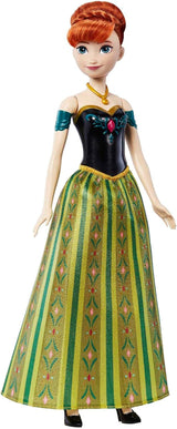 Mattel Disney Frozen Singing Anna Doll - 30 Seconds Song Snippet, Classic Castle Outfit, Aftagelig blød nederdel, kambart hår, til børn i alderen 3+, tysk version, HMG41