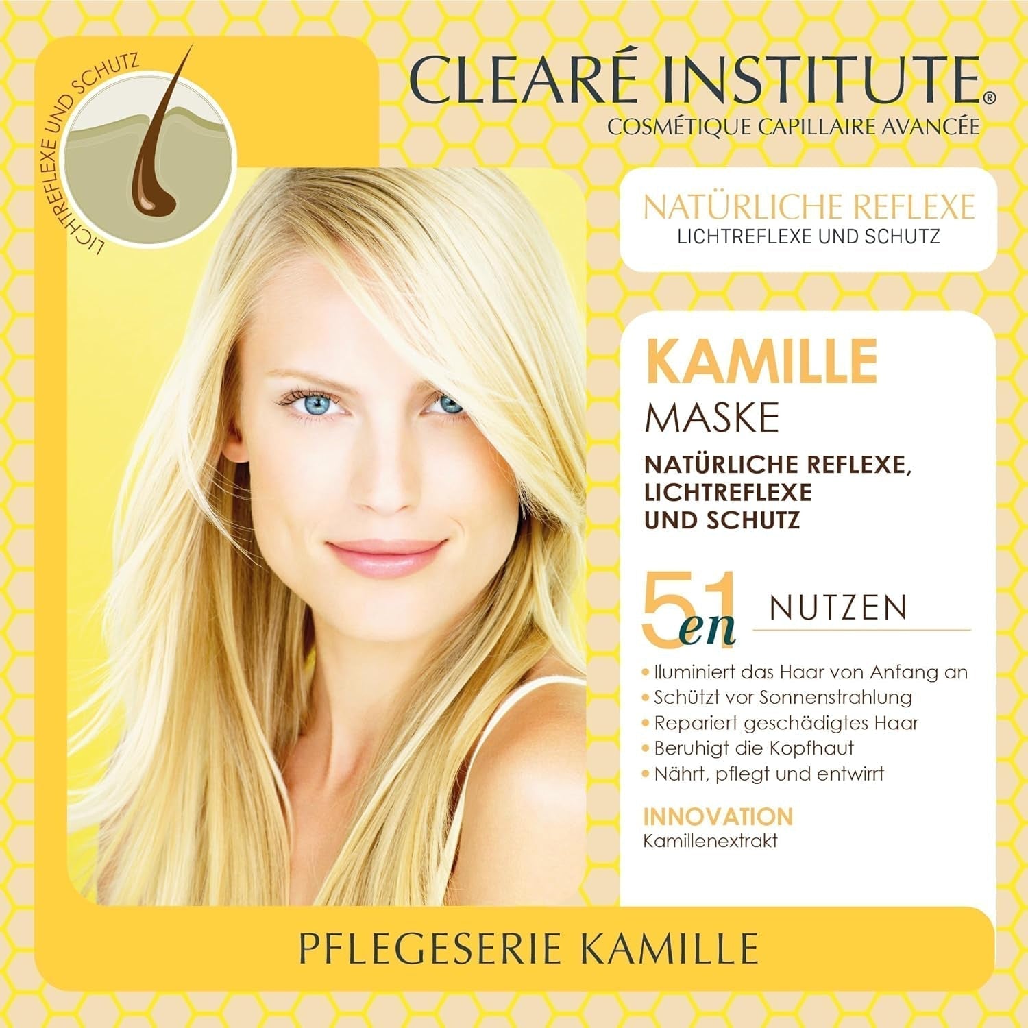 Clearé Institute | Kamille maske | Nærer, betingelser og reder ud | Golden Shine and Shine | 97% naturlige ingredienser | Beroliger hovedbunden Med kamilleekstrakt |150 ml Naty Shop hårmaske
