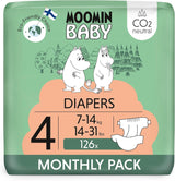 Moomin Baby Eco bleer, str. 3, 5-8 kg, 48 stykker, Premium bløde bleer | Blød og hudvenlig, åndbar, absorberende, ingen unødvendige kemikalier |