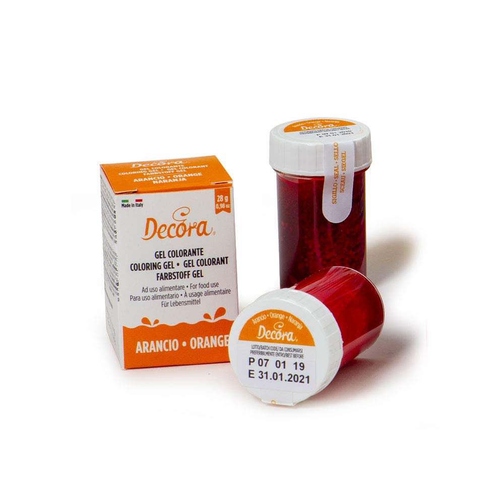 , 9600813 Gel madfarve, gel madfarve ideel til belægninger og dekorationer, skaber intense og lyse farver, lavet i Italien, 28 gram, orange farve.